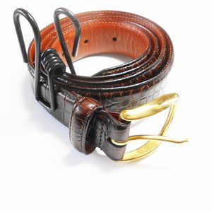 Coach Leather Crocodile-Look Belt w/ Brass Buckle